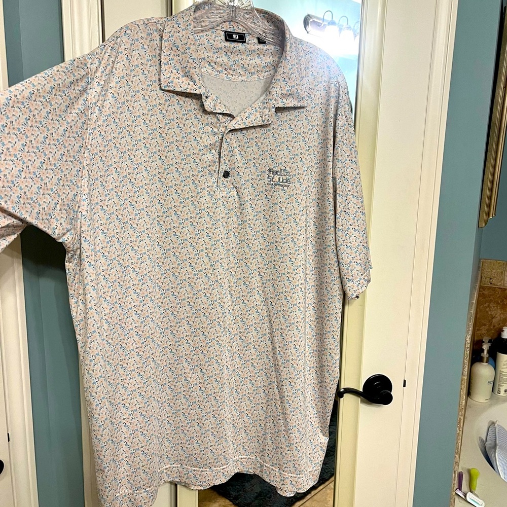 FootJoy Golf Polo Shirt Mens 2XL FedEx St. Jude Championship Floral White Blue